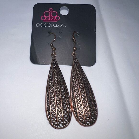 Paparazzi Copper Weave Oval Drop Earrings - Picture 1 of 6